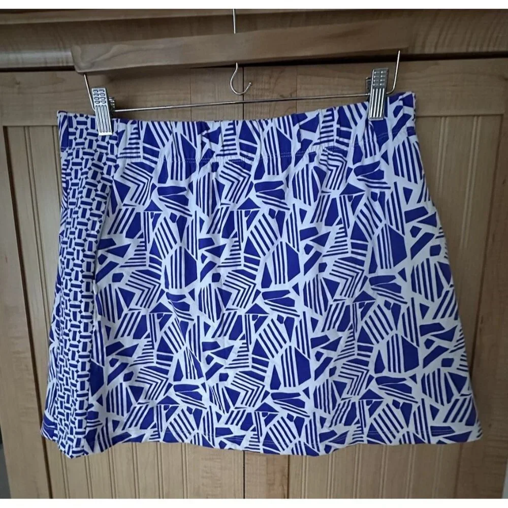 J. McLaughlin Skort Women White Blue Geometric Print Golf Pickleball Preppy Sz L